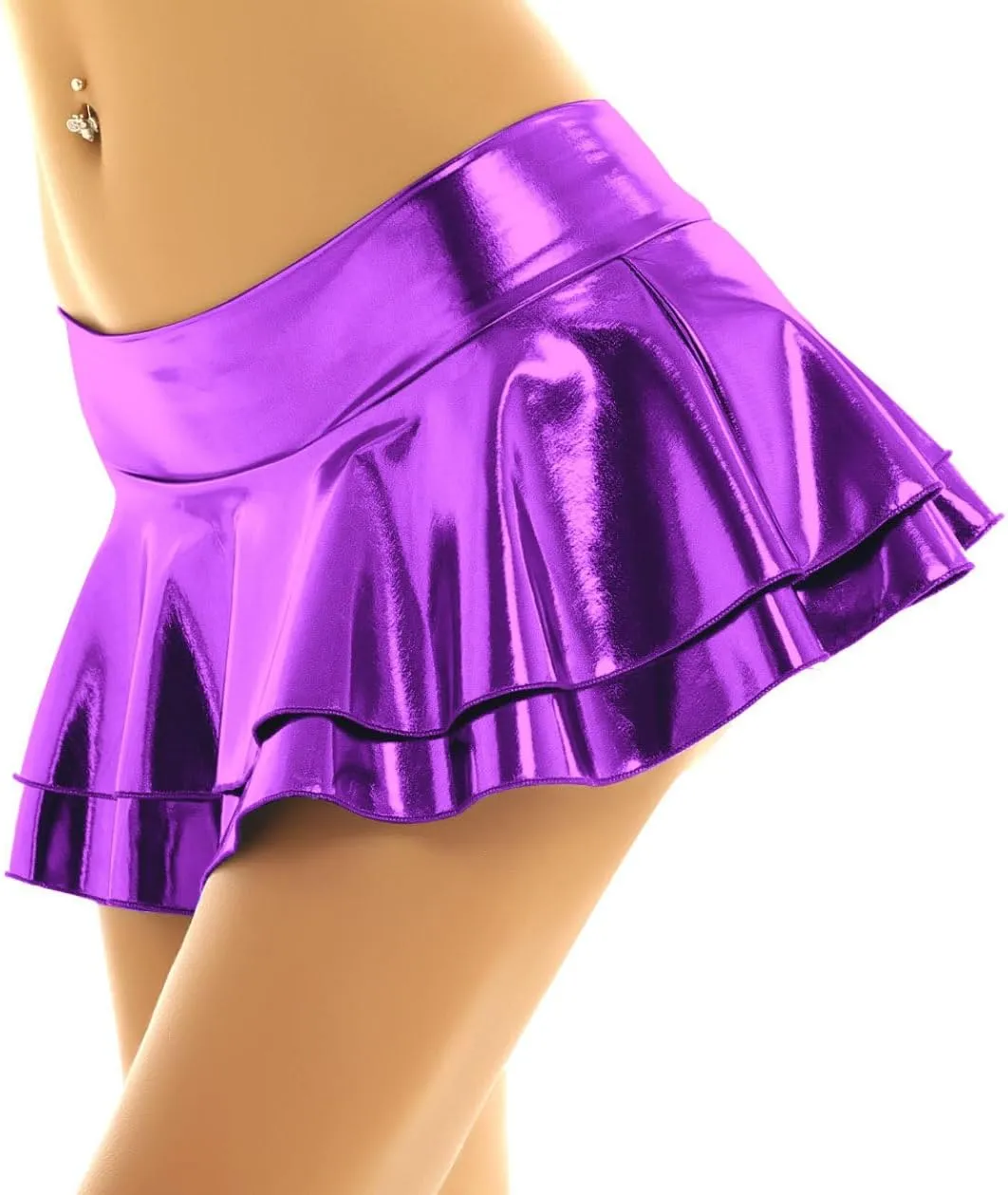 Yartina Women Shiny Metallic Mini Skirt Sexy Pleated Low Rise Skirt for Rave Dance Party Festival Costume