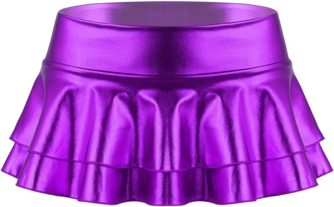 Yartina Women Shiny Metallic Mini Skirt Sexy Pleated Low Rise Skirt for Rave Dance Party Festival Costume