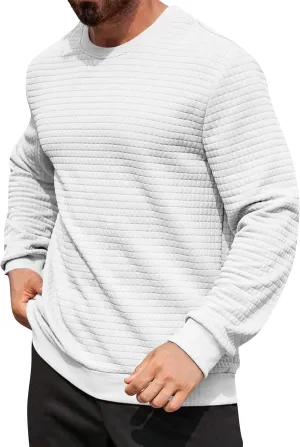 Ymosrh Mens Athletic Sweatshirts Pullover Plaid Jacquard Long Sleeve Solid Color Casual Workout Sweat Shirts