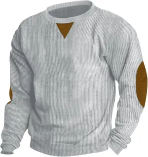 Ymosrh Men's Casual Crewneck Sweatshirts Long Sleeve Corduroy Pullover Tops Workout Sweaters Sports Sweat Shirts, S-3XL