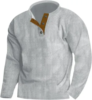 Ymosrh Men's Novelty Sweatshirts Quarter Button Sweatshirt Long Sleeve Corduroy Pullover Tops Henley Sweat Shirt, M-4XL