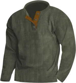 Ymosrh Men's Novelty Sweatshirts Quarter Button Sweatshirt Long Sleeve Corduroy Pullover Tops Henley Sweat Shirt, M-4XL