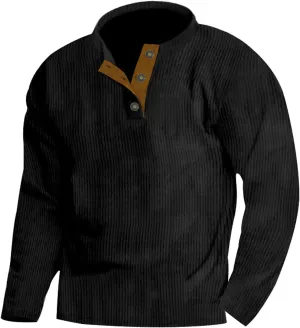 Ymosrh Men's Novelty Sweatshirts Quarter Button Sweatshirt Long Sleeve Corduroy Pullover Tops Henley Sweat Shirt, M-4XL