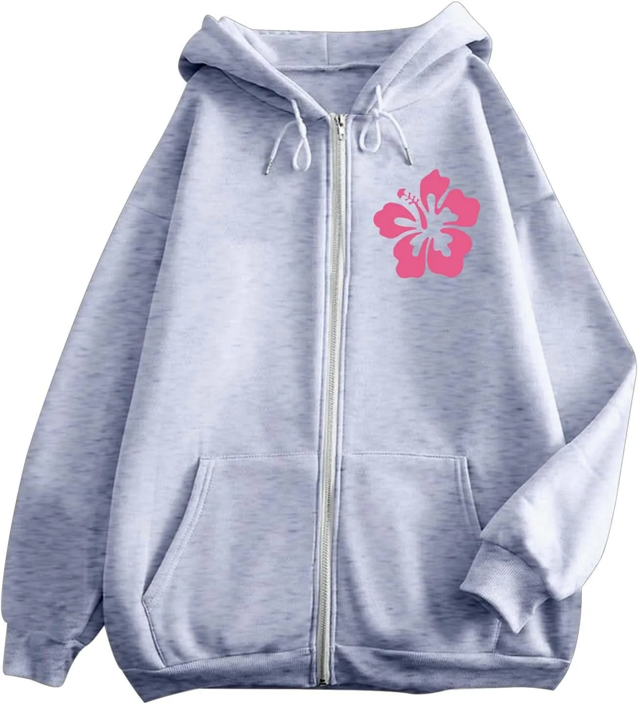 Zip Up Hoodie Women Letter Print Casual Graphic Sweatshirts Drawstring Long Sleeve Cardigan Cute Oversized Tops